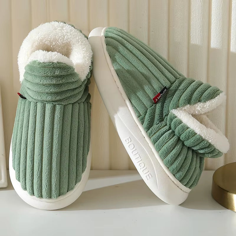 Women's furry warm indoor slippers - green