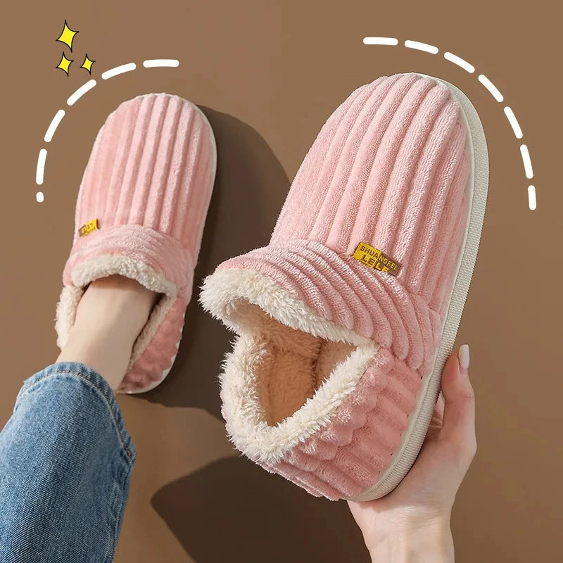 Evshine Soft Sole Slippers For Women Winter Fashion Women Fur Slippers Fuzzy Plush Men Slippers Warm Furry Women Cotton Shoes